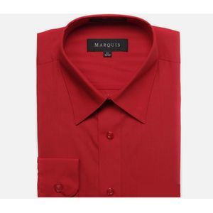 Marquis Red Cotton Blend Men's Long Sleeve Slim Fit Dress Shirt 17.5 34-35